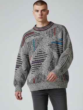 Vintage McGregor Men's Grey Patterned Knit Sweater
